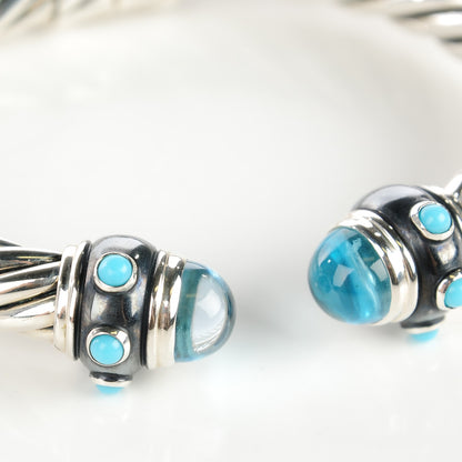David Yurman Sterling Silver Blue Topaz Turquoise 8.5mm Cable Renaissance Bracelet 3 of 5