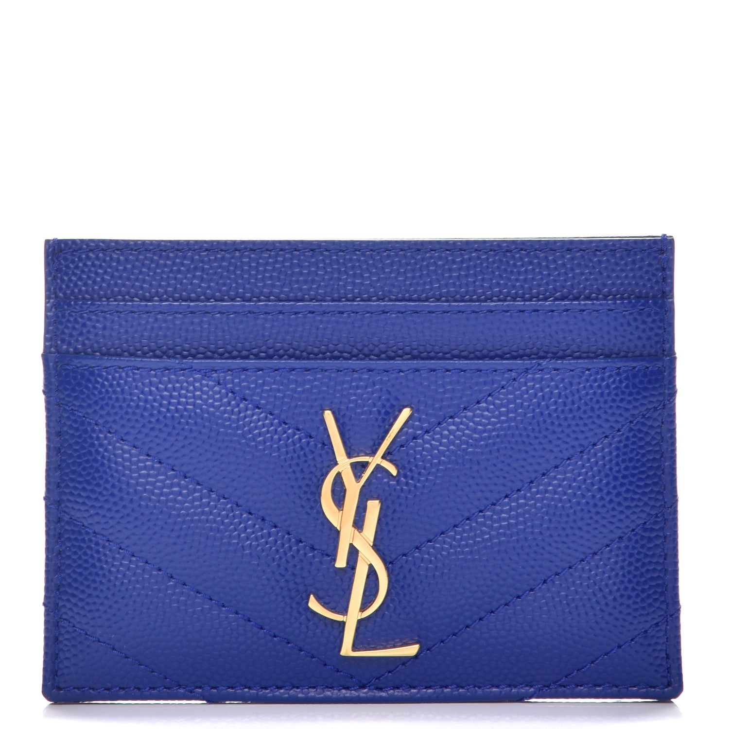 Saint Laurent Grain De Poudre Matelasse Monogram Credit Card Case Blue Majorelle 1 of 8