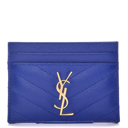 Saint Laurent Grain De Poudre Matelasse Monogram Credit Card Case Blue Majorelle 1 of 8