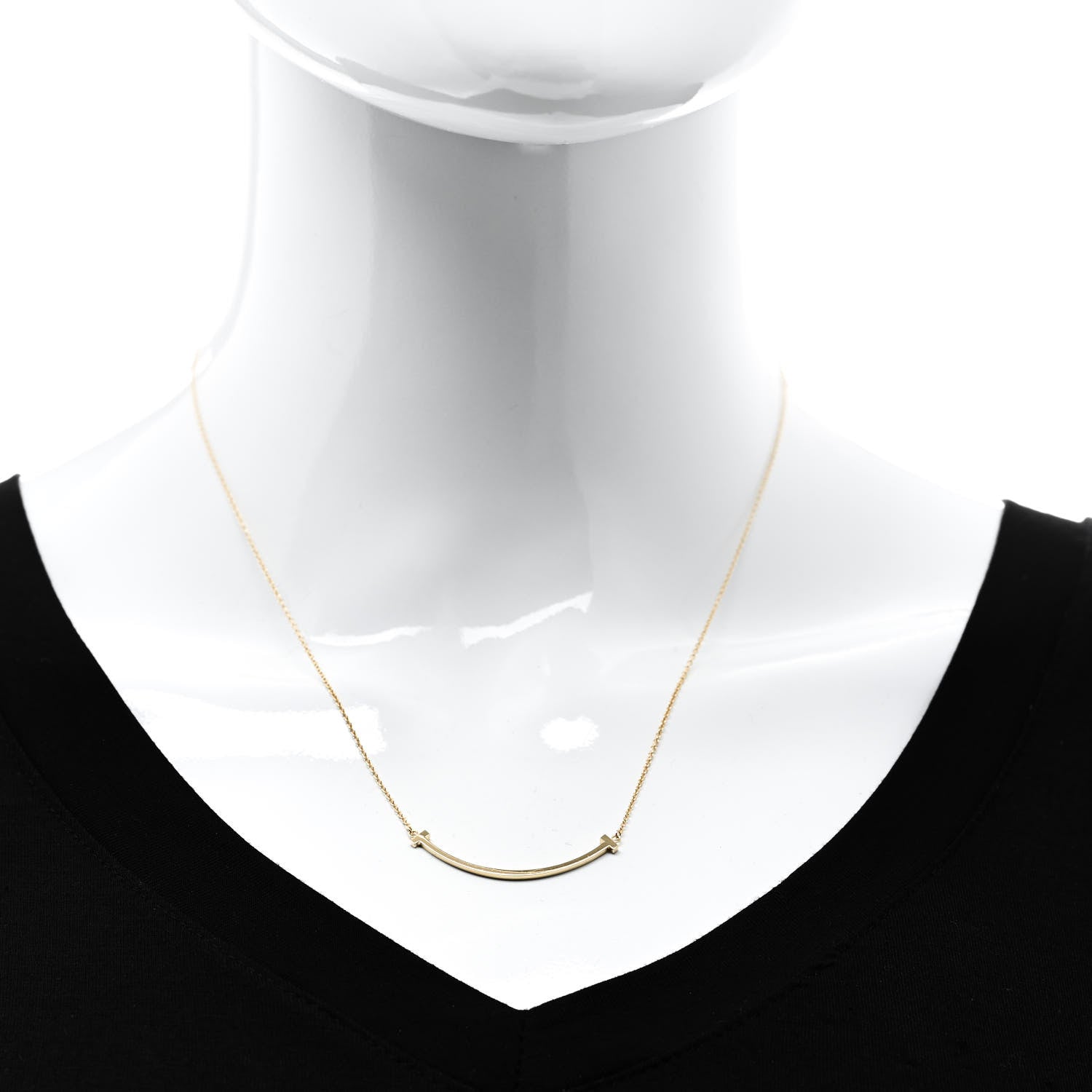 Tiffany 18K Yellow Gold Small T Smile Pendant Necklace 2 of 6