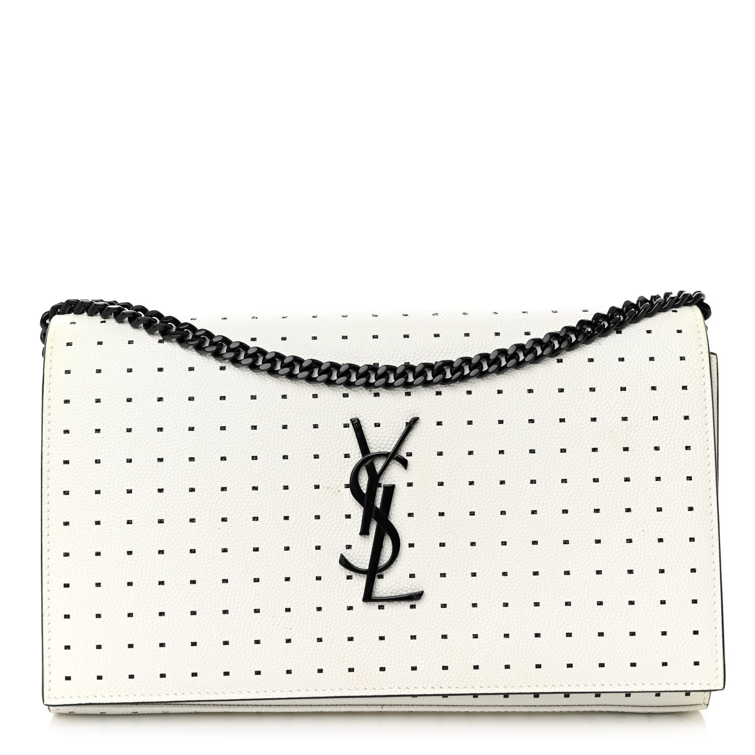 Saint Laurent Grain De Poudre Square Dot Print Monogram Chain Wallet White Matte Black 1 of 10