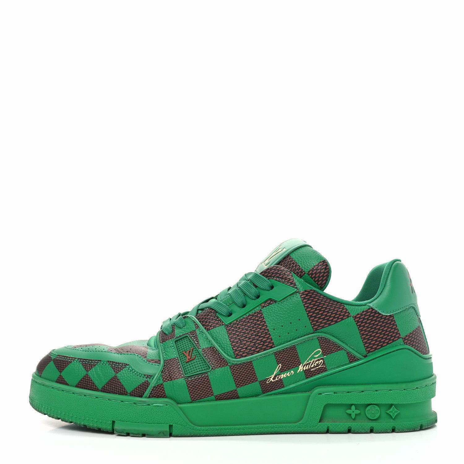 Louis Vuitton Damier Pop Grained Calfskin Mens LV Trainer Sneakers 10 Green 1 of 8