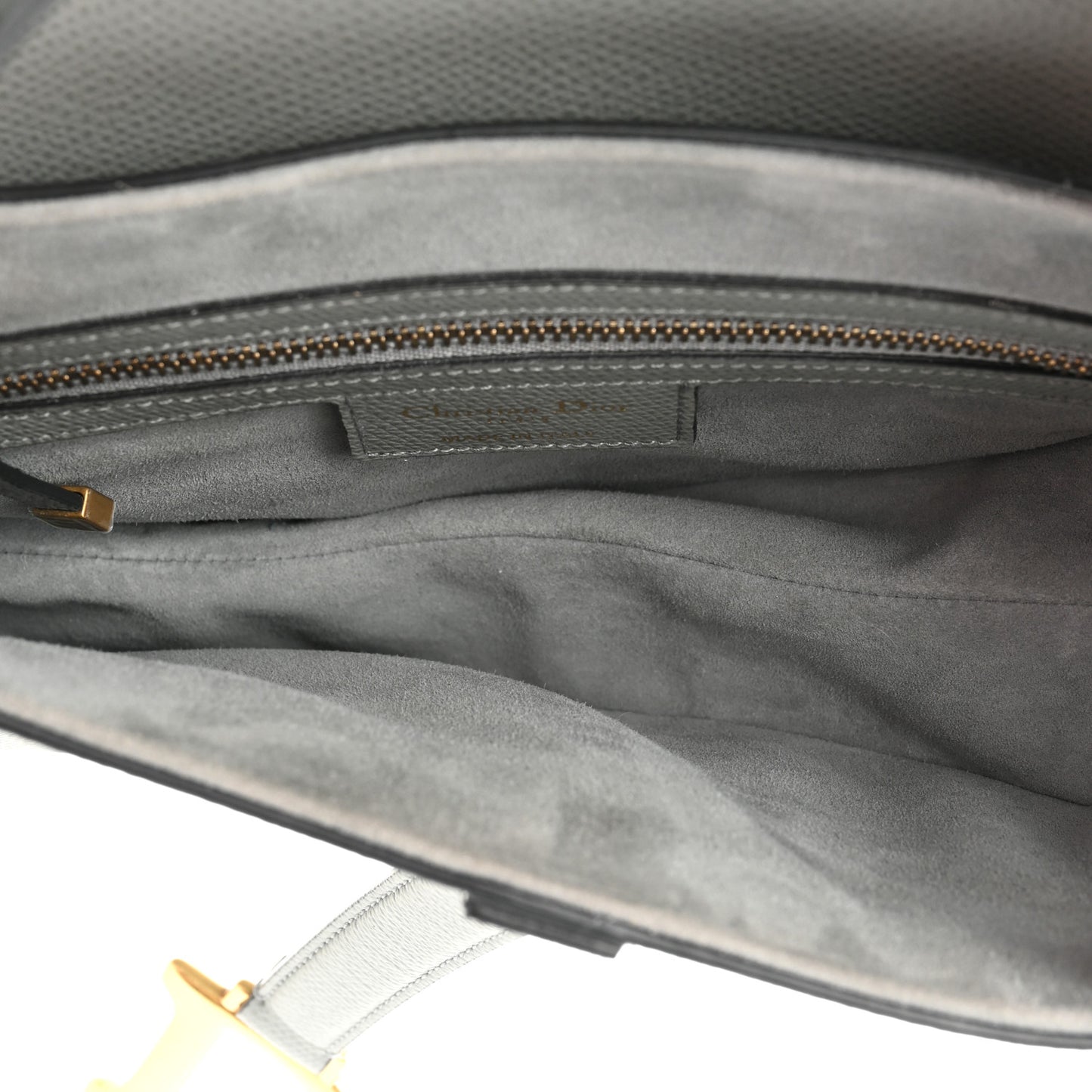 Grained Calfskin Saddle Bag Grey Stone