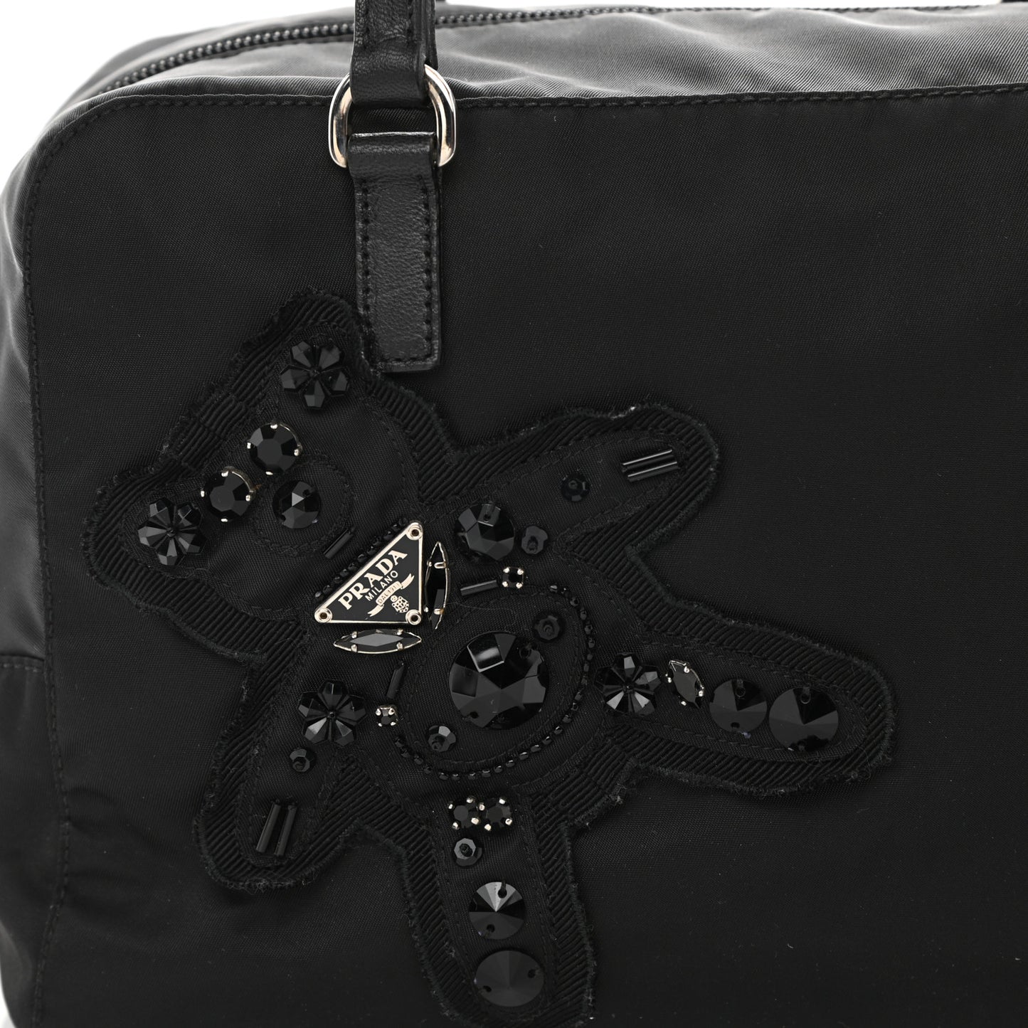 Tessuto Nylon Raso Bear Small Handle Bag Black
