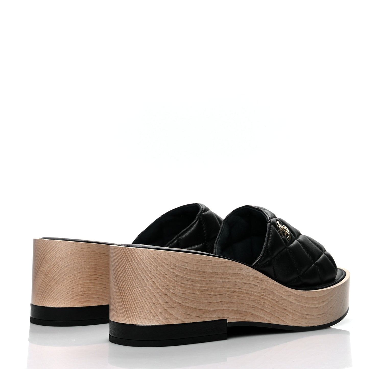 Lambskin Quilted CC Wedge Sandals 38 Black