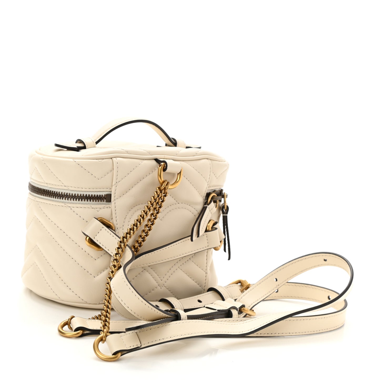 Calfskin Matelasse Mini GG Marmont Round Backpack White