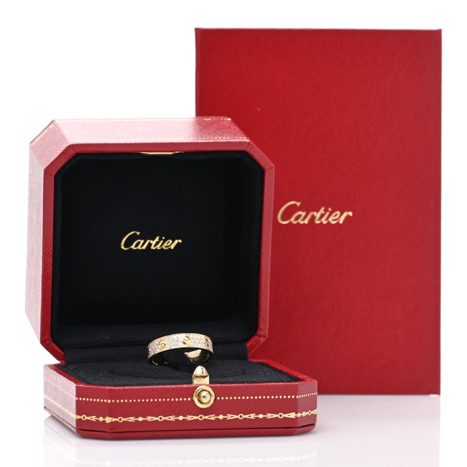 Cartier 18K Yellow Gold Diamond 4mm LOVE Wedding Paved Band Ring 55 7.25 5 of 5