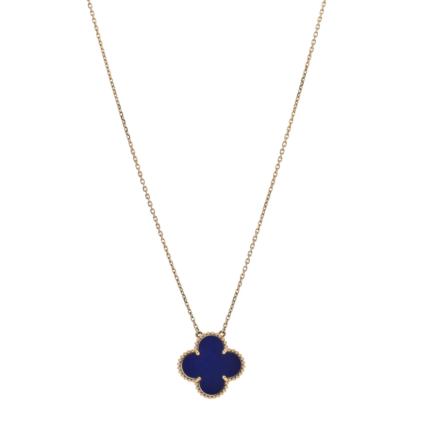 18K Yellow Gold Blue Sevres Porcelain Magic Alhambra Vendome Necklace