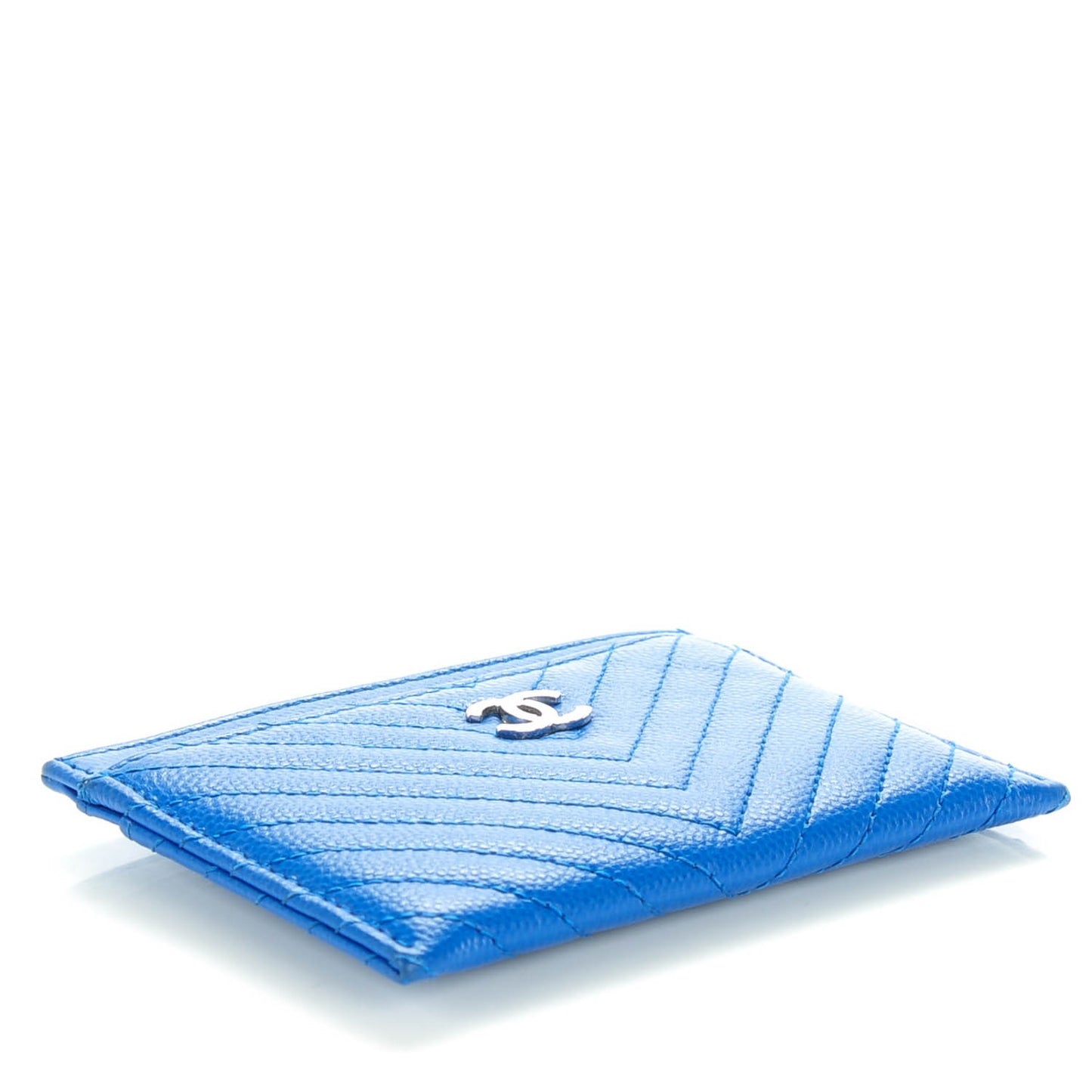 Caviar Chevron Quilted Card Holder Blue
