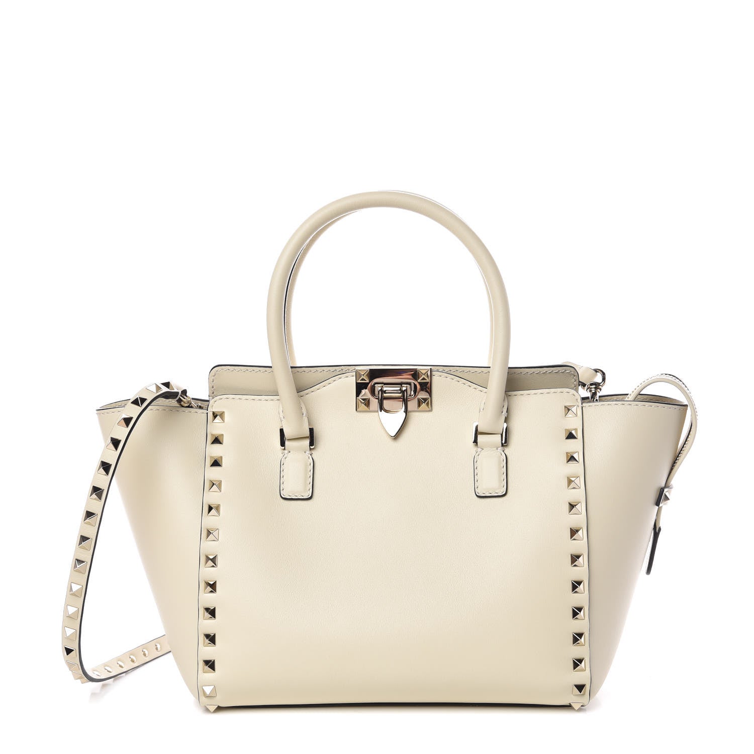 Valentino Garavani Vitello Small Rockstud Double Handle Tote Ivory 1 of 8