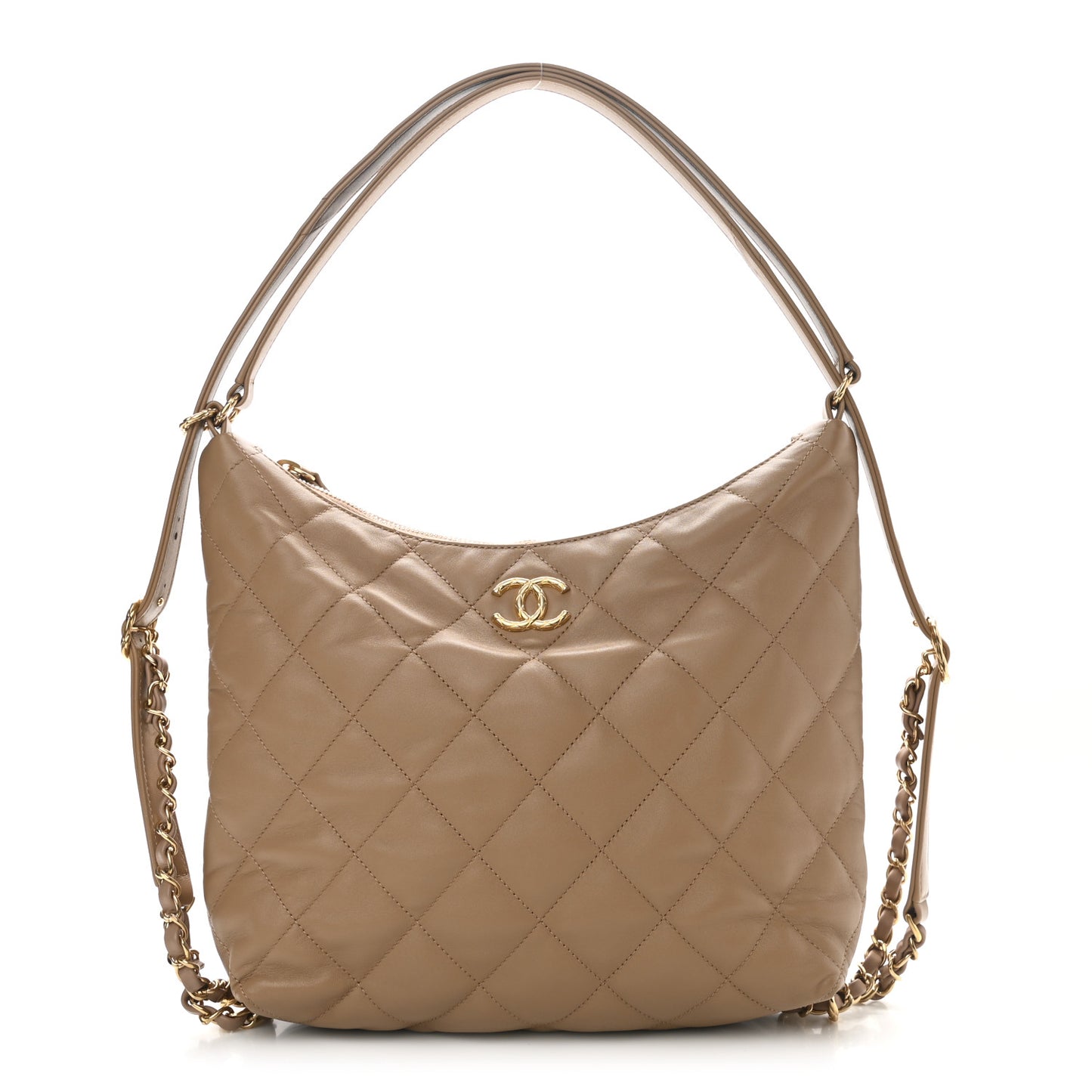 Lambskin Quilted Hobo Beige