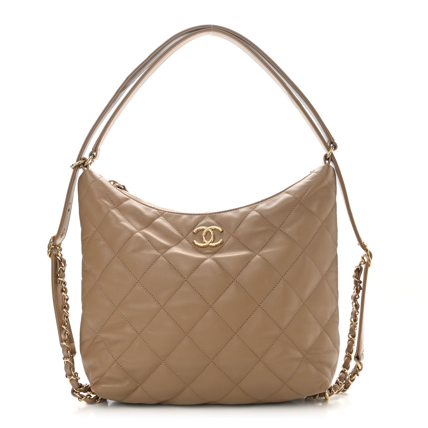 Chanel Lambskin Quilted Hobo Beige 1 of 10