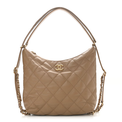 Chanel Lambskin Quilted Hobo Beige 1 of 10
