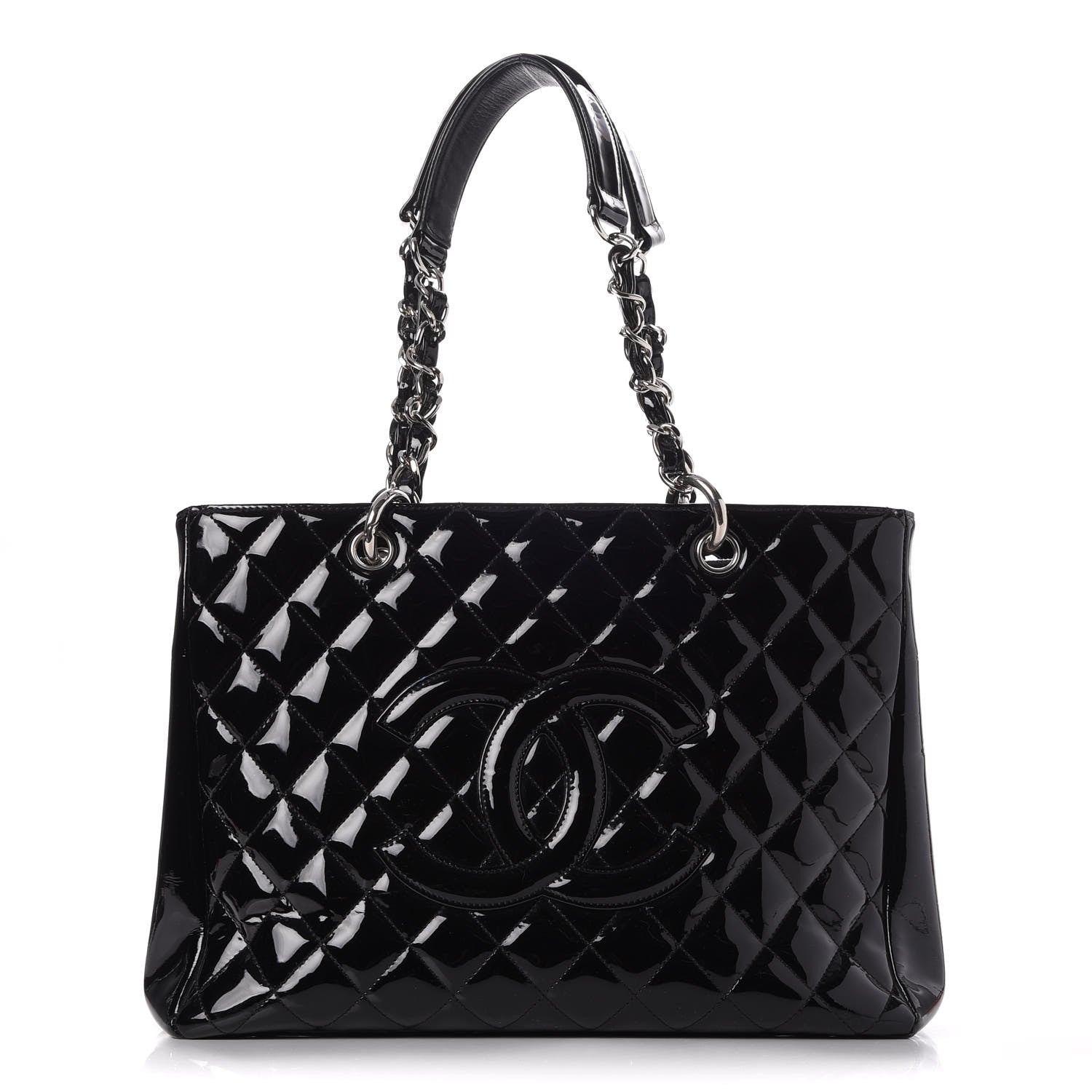 Chanel Patent Quilted Grand Shopping Tote GST Black 1 of 16