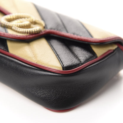 Gucci Vintage Effect Calfskin Matelasse Diagonal Striped Super Mini Torchon GG Marmont Shoulder Bag Black Beige 7 of 10