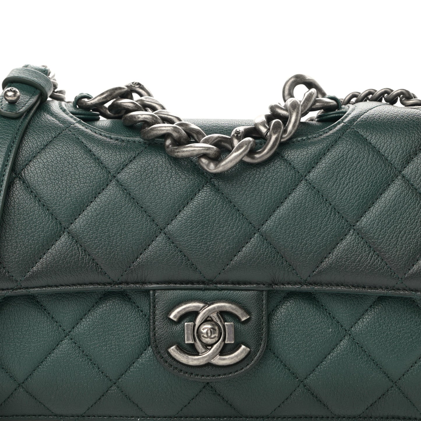 Goatskin Quilted Medium Perfect Edge Flap Green