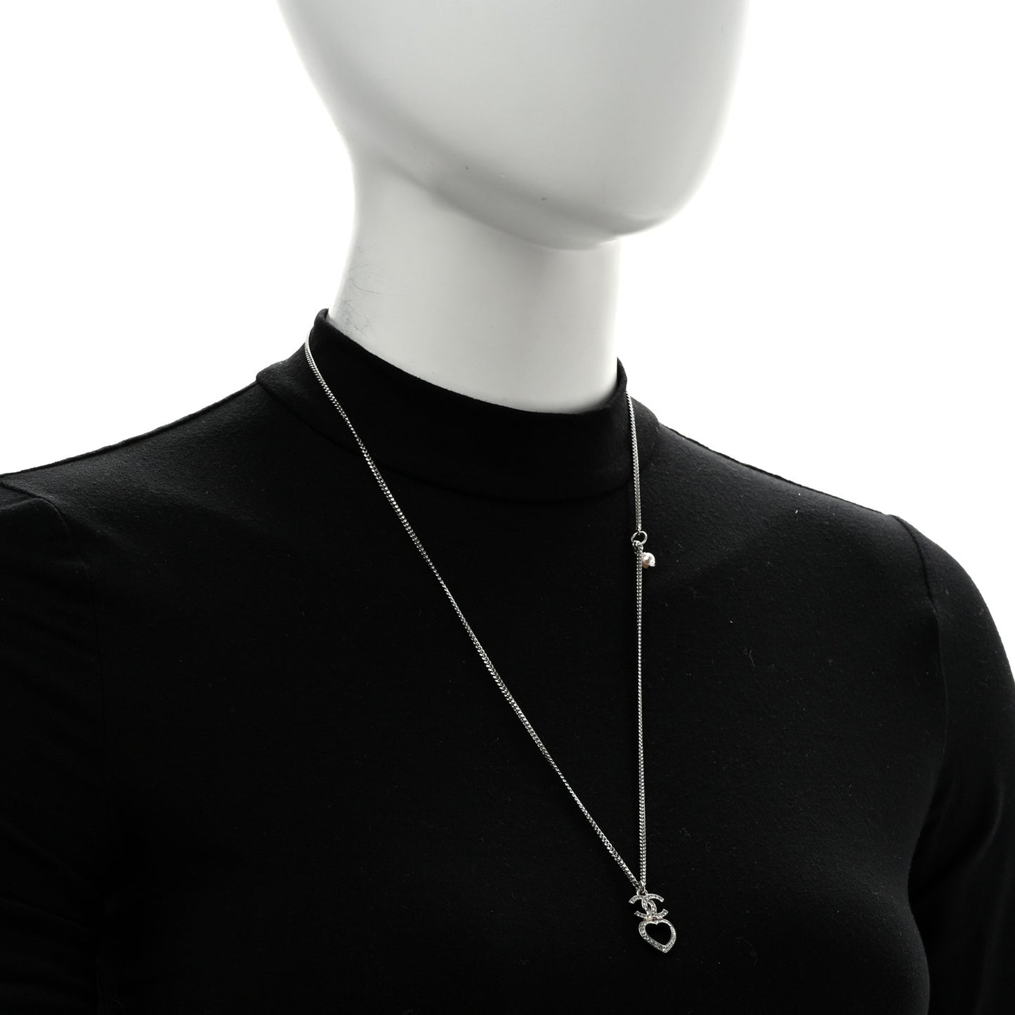 Crystal CC Heart Drop Chain Necklace Silver