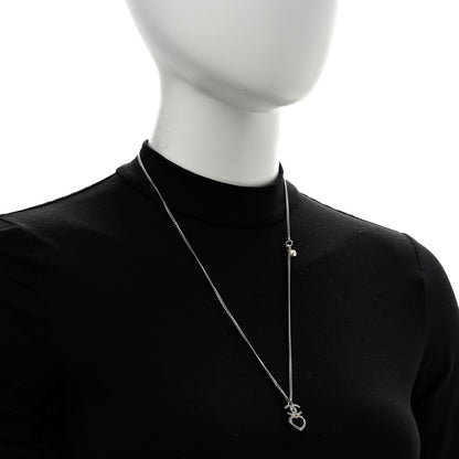 Chanel Crystal CC Heart Drop Chain Necklace Silver 2 of 6