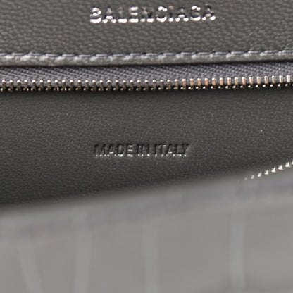 Balenciaga Shiny Calfskin Crocodile Embossed Medium Hourglass Top Handle Bag Dark Grey 7 of 11