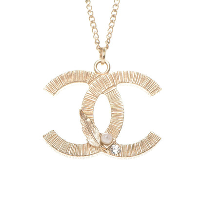 Chanel Pearl Crystal Leaf CC Necklace Gold 4 of 5