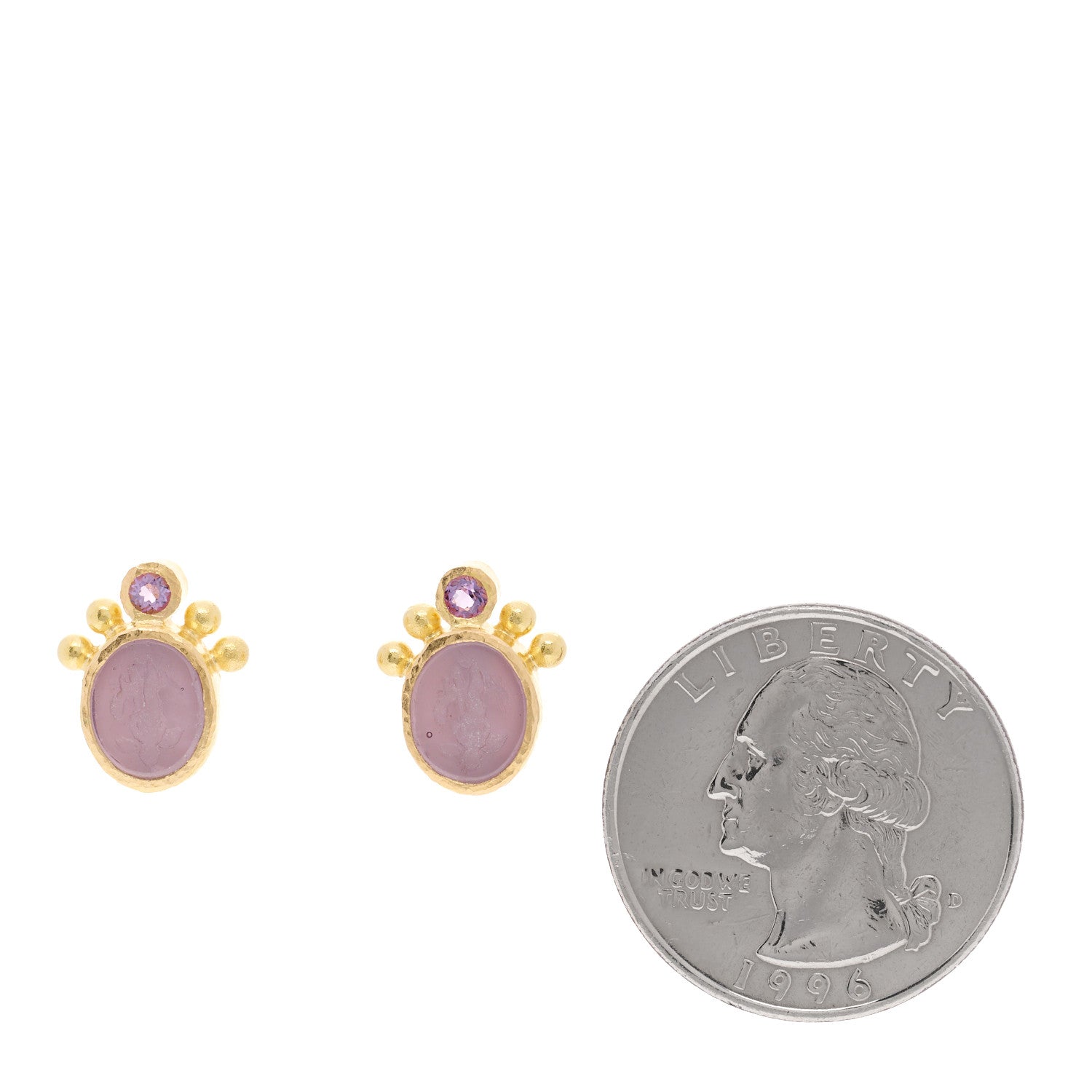 Elizabeth Locke 19K Yellow Gold Purple Venetian Glass Iolite Intaglio Earrings 2 of 4