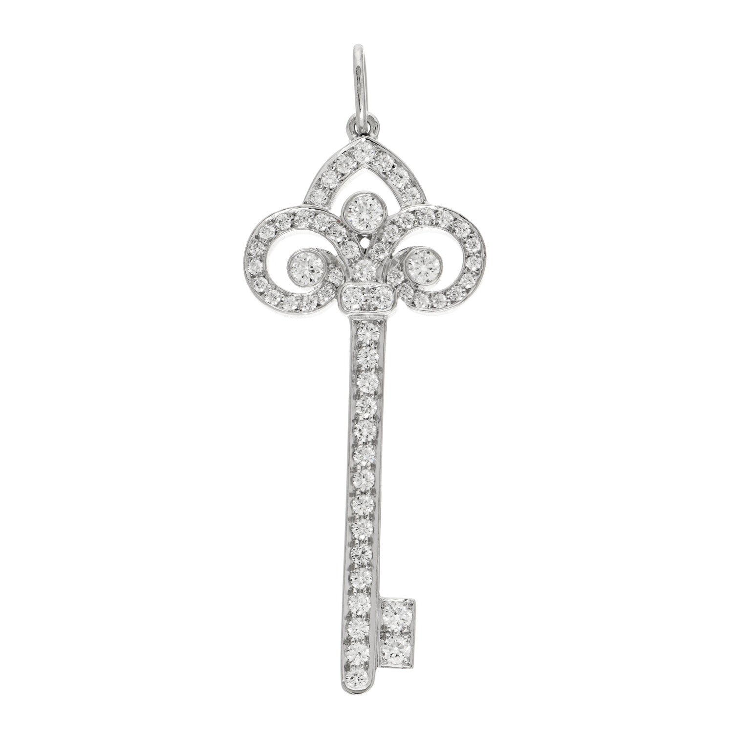 Tiffany Platinum Diamond .41ct Fleur De Lis Key Pendant 1 of 4