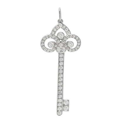 Tiffany Platinum Diamond .41ct Fleur De Lis Key Pendant 1 of 4