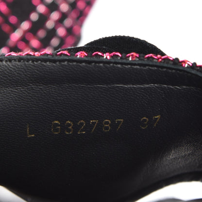 Chanel Tweed Grosgrain Camellia CC Flat Mules 37 Black Pink 5 of 9