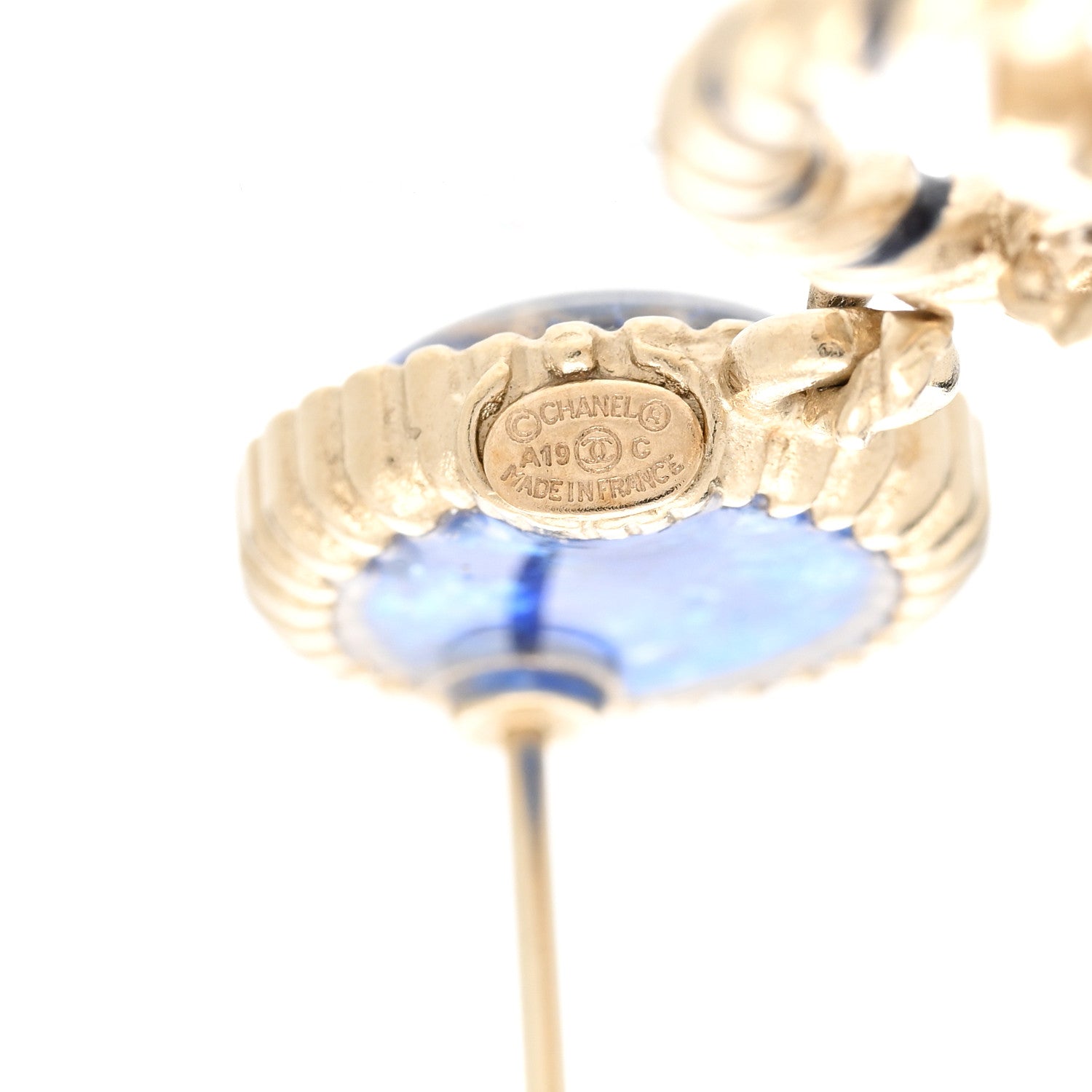 Chanel Resin Star CC Drop Earrings Blue Gold 4 of 4