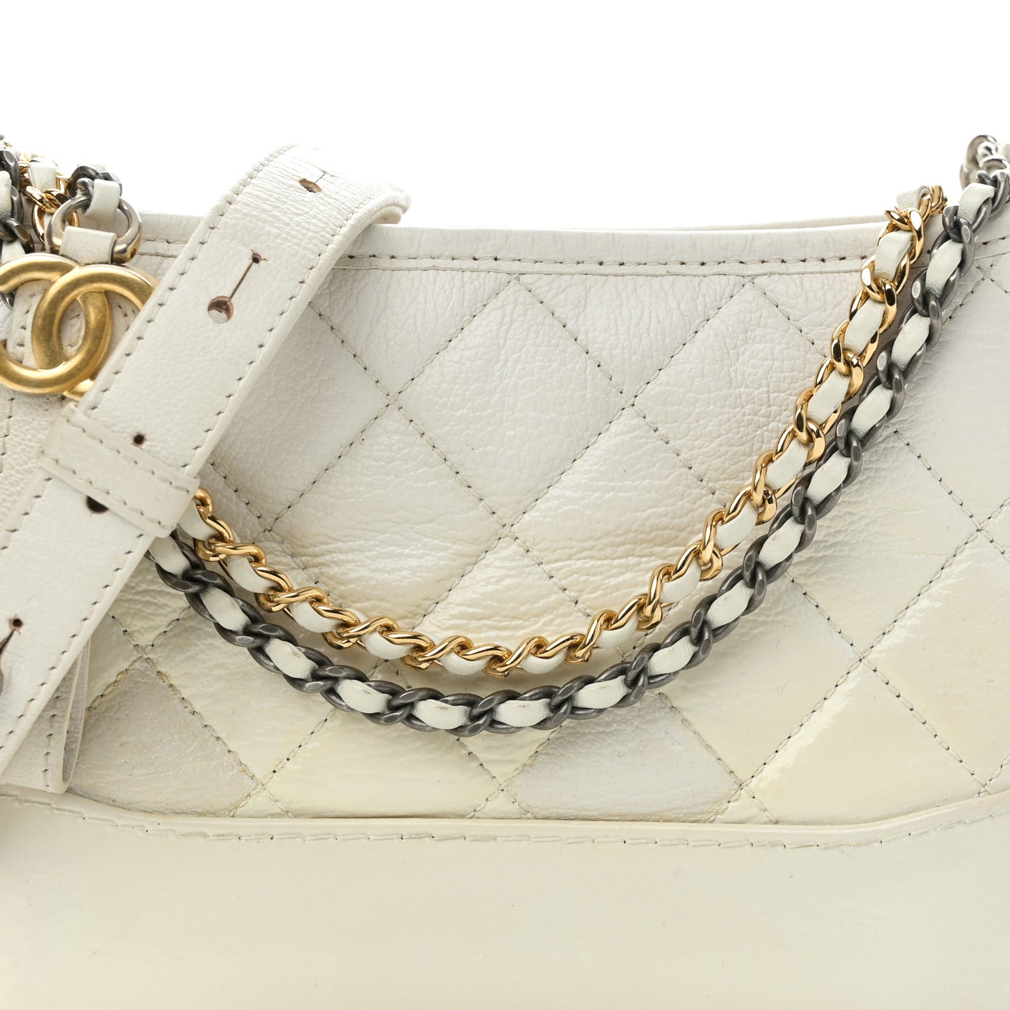Aged Calfskin Quilted Small Gabrielle Hobo White