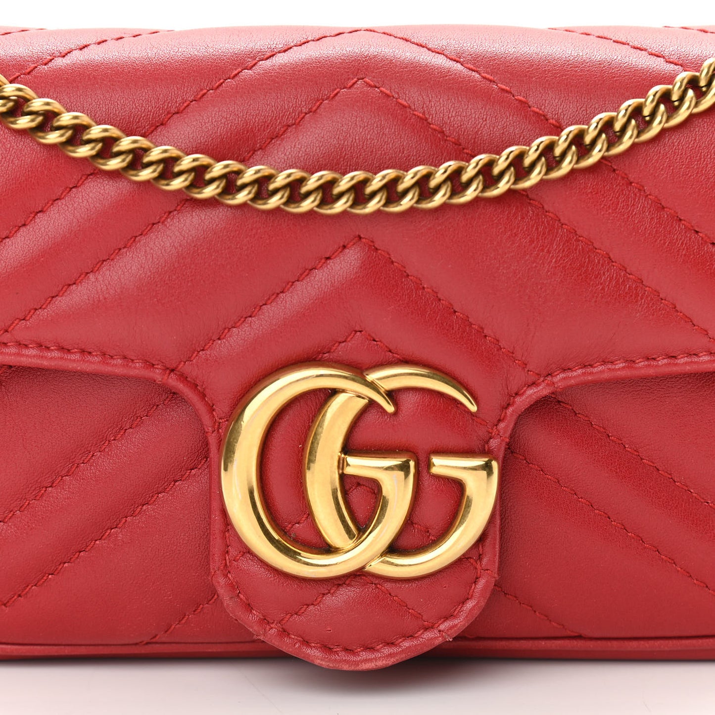 Calfskin Matelasse Super Mini GG Marmont Shoulder Bag Hibiscus Red