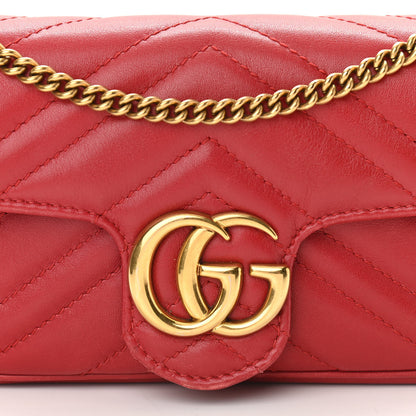 Gucci Calfskin Matelasse Super Mini GG Marmont Shoulder Bag Hibiscus Red 8 of 11