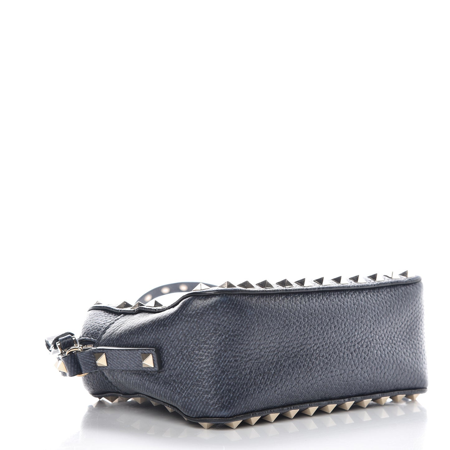 Pebbled Calfskin Rockstud Camera Crossbody Bag Deep Denim