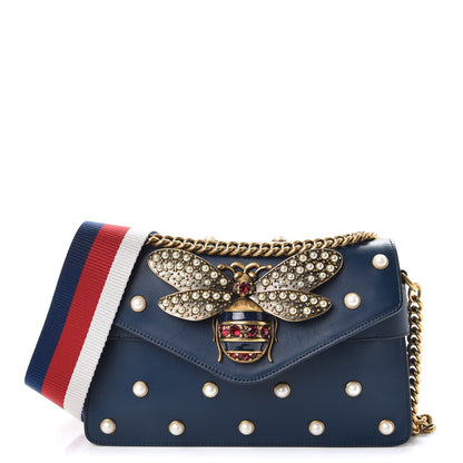 Gucci Nappa Pearl Studded Mini Queen Margaret Broadway Shoulder Bag Blue Agata 1 of 9