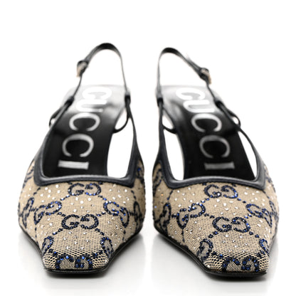 Gucci GG Monogram Malaga Kid Crystal Square G 75mm Slingback Pumps 35.5 Beige Blue 3 of 8