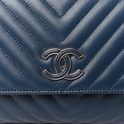 Chanel Calfskin Quilted Medium Daily Chevron Flap Navy Blue 8 of 10