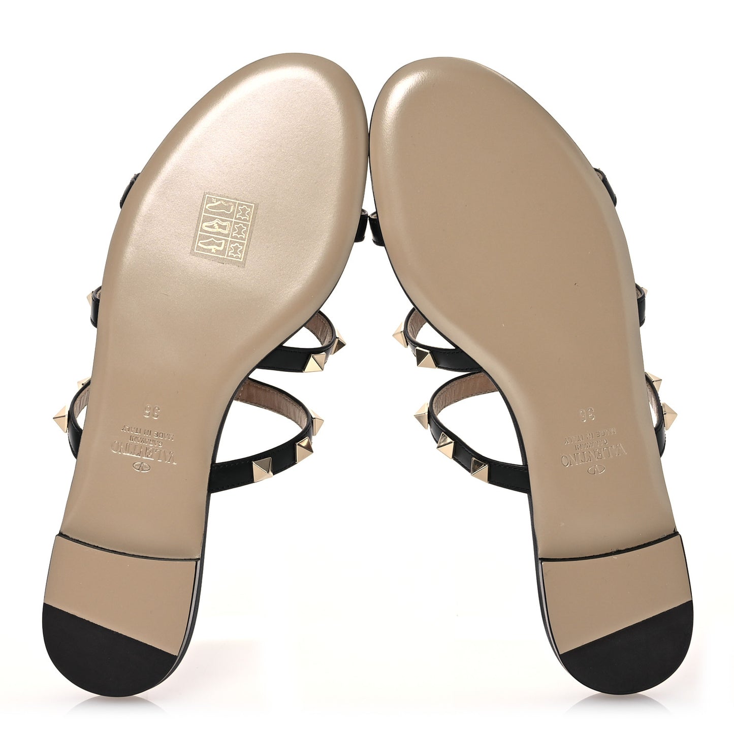 Nappa Rockstud Caged Flat Slide Sandals 36 Black