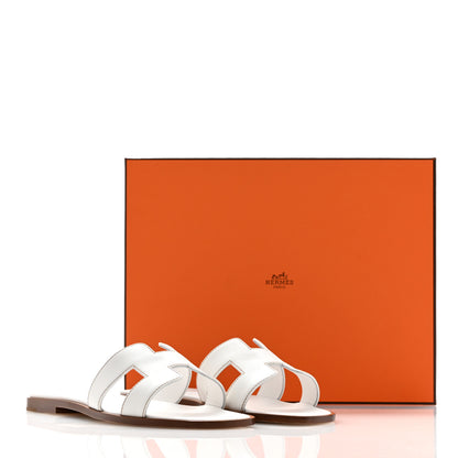 Hermes Box Calfskin Oran Sandals 38.5 White 10 of 10