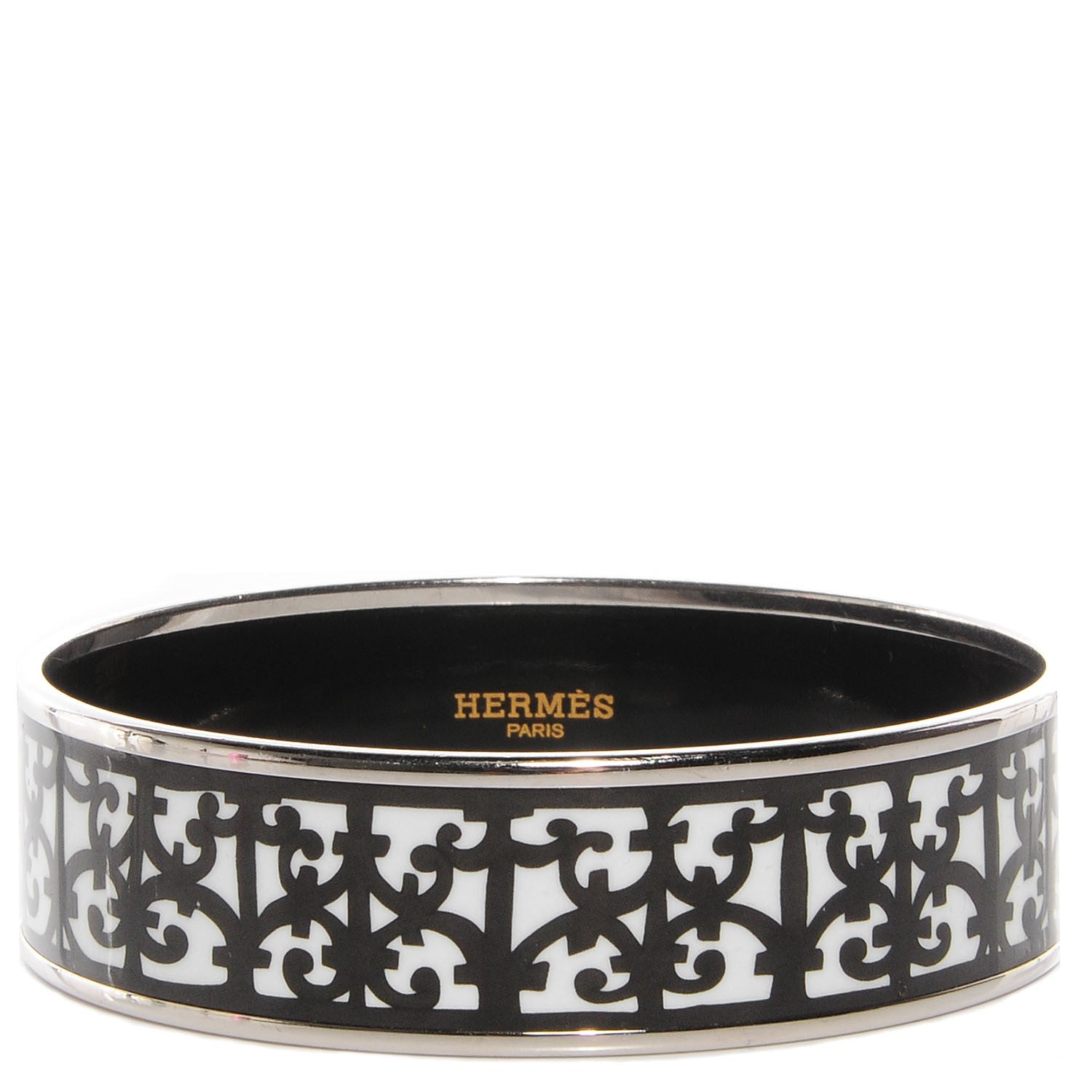 Hermes Enamel Printed Wide Balcons du Guadalquivir Bracelet 70 Black 1 of 5