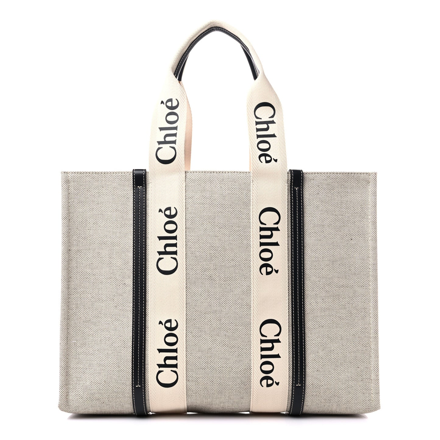 Cotton Calfskin Large Woody Ribbon Tote White Black