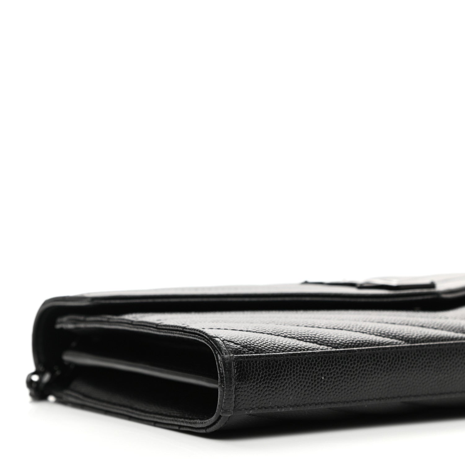 Saint Laurent Grain De Poudre Matelasse Chevron Monogram Chain Wallet Black 9 of 10