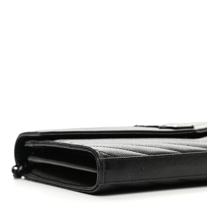 Saint Laurent Grain De Poudre Matelasse Chevron Monogram Chain Wallet Black 9 of 10