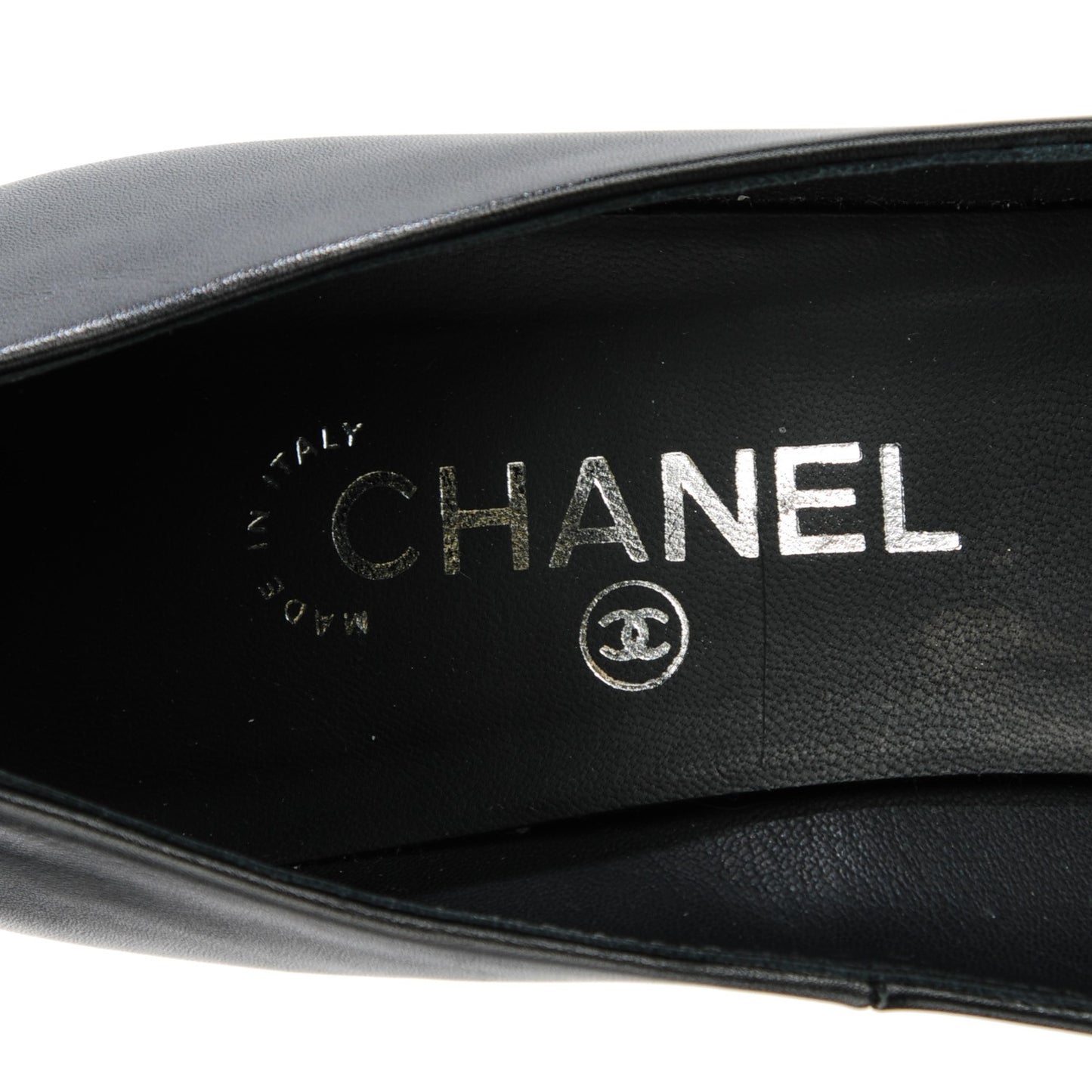 Calfskin Silver Cap Toe CC Pumps 40.5 Black