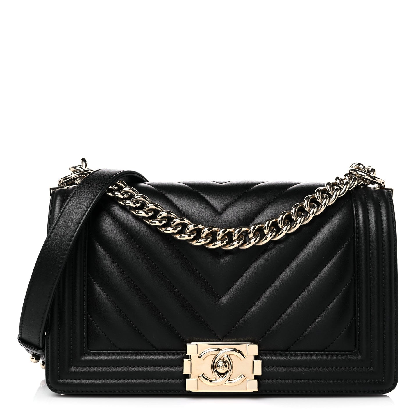 Lambskin Chevron Quilted Medium Boy Flap Black