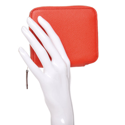Hermes Epsom Silk'in Compact Wallet Orange Poppy Bleu Saint Cyr 2 of 7