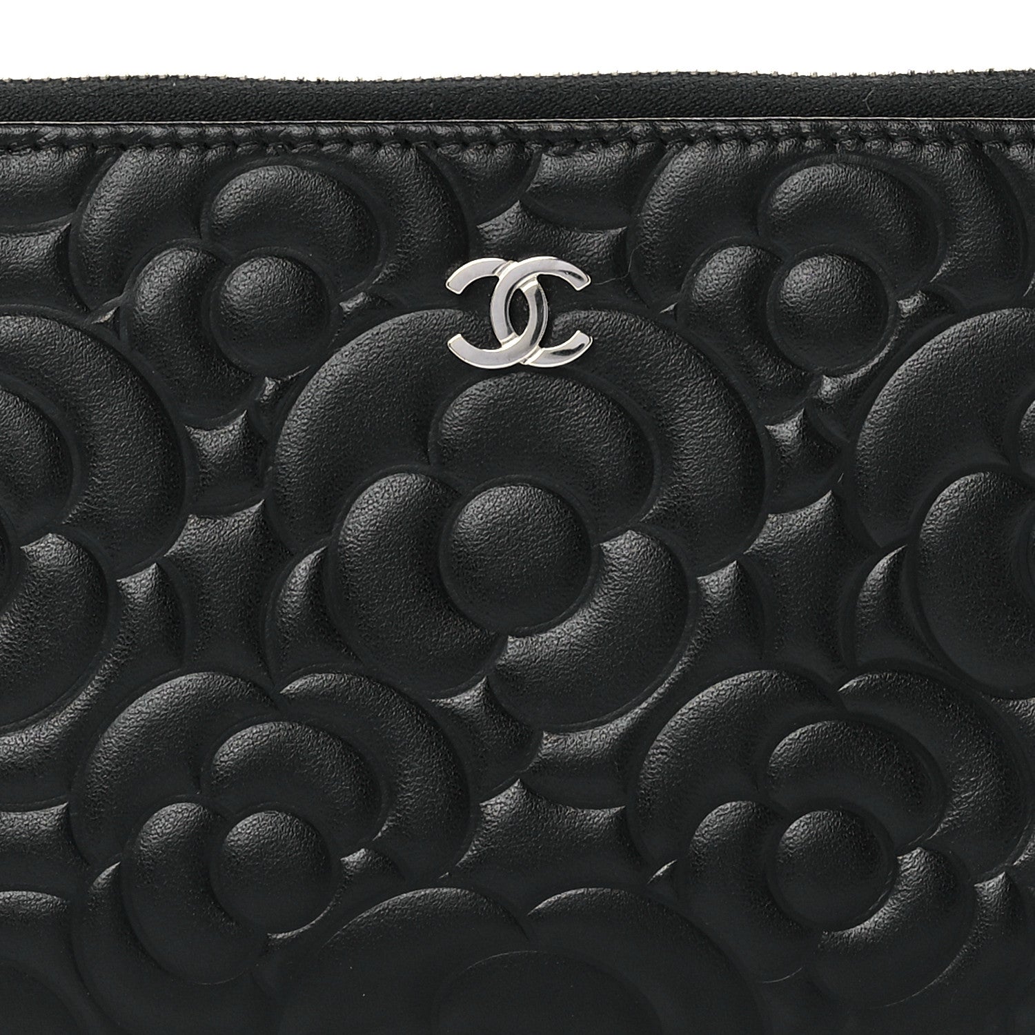 Chanel Lambskin Camellia Embossed Large Zip Around Gusset Wallet Black 8 of 11