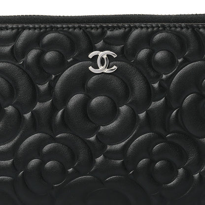 Chanel Lambskin Camellia Embossed Large Zip Around Gusset Wallet Black 8 of 11