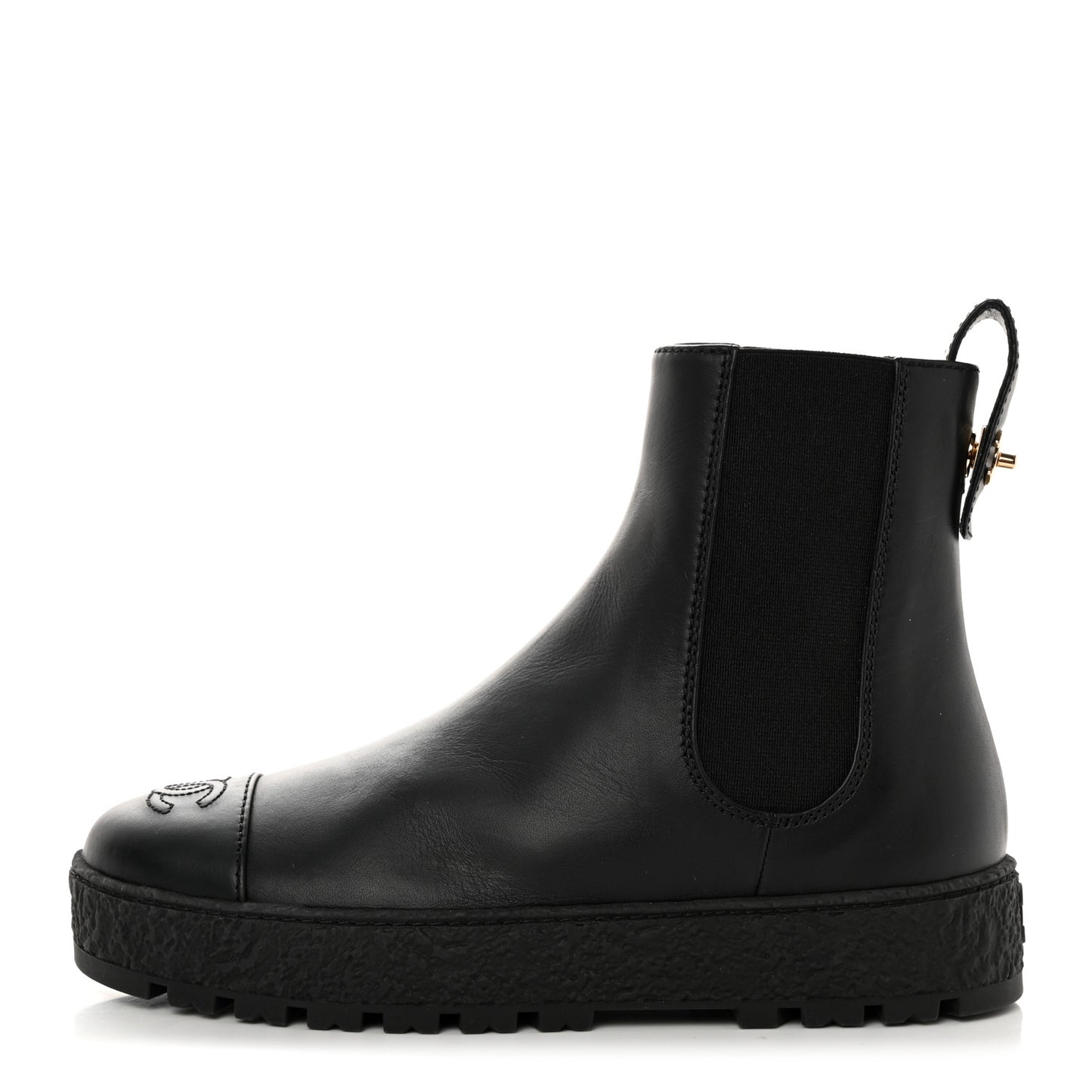 Calfskin Cap Toe CC Ankle Boots 37.5 Black