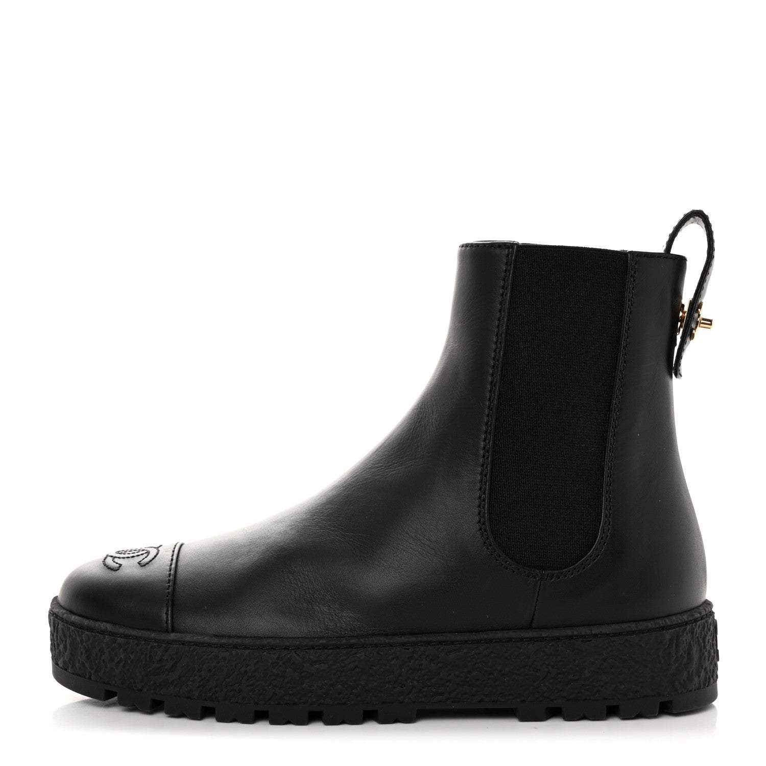 Chanel Calfskin Cap Toe CC Ankle Boots 37.5 Black 1 of 9