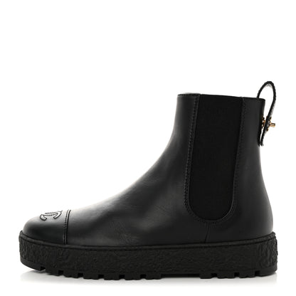 Chanel Calfskin Cap Toe CC Ankle Boots 37.5 Black 1 of 9
